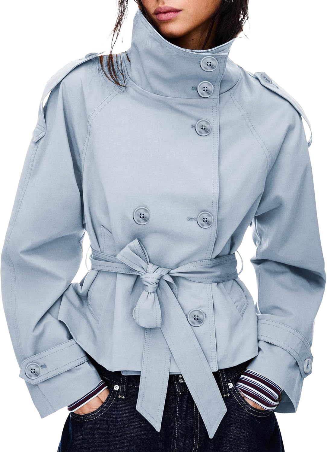 MARLOWE | Cropped Trench Coat with Belted Waist