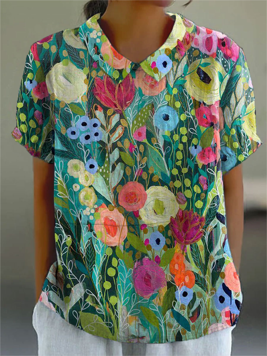 MAREN | Floral Shirt Artistic Print & Airy Comfort