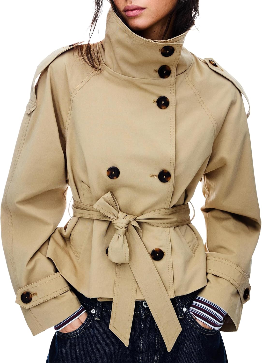 MARLOWE | Cropped Trench Coat with Belted Waist