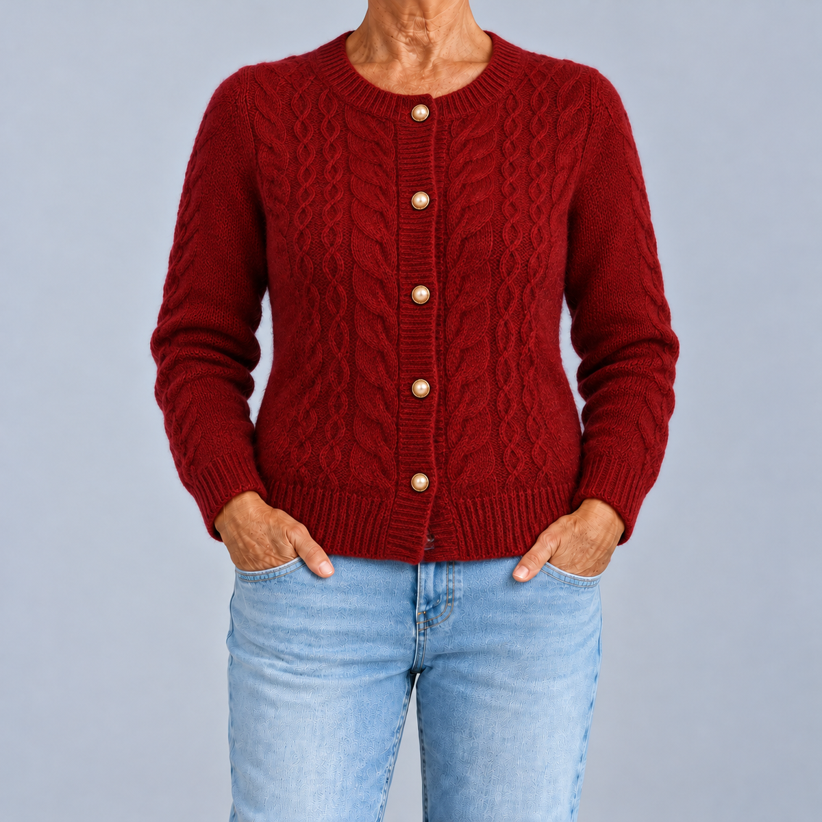 Fiorenza | Cable Knit Cardigan with Pearl Buttons