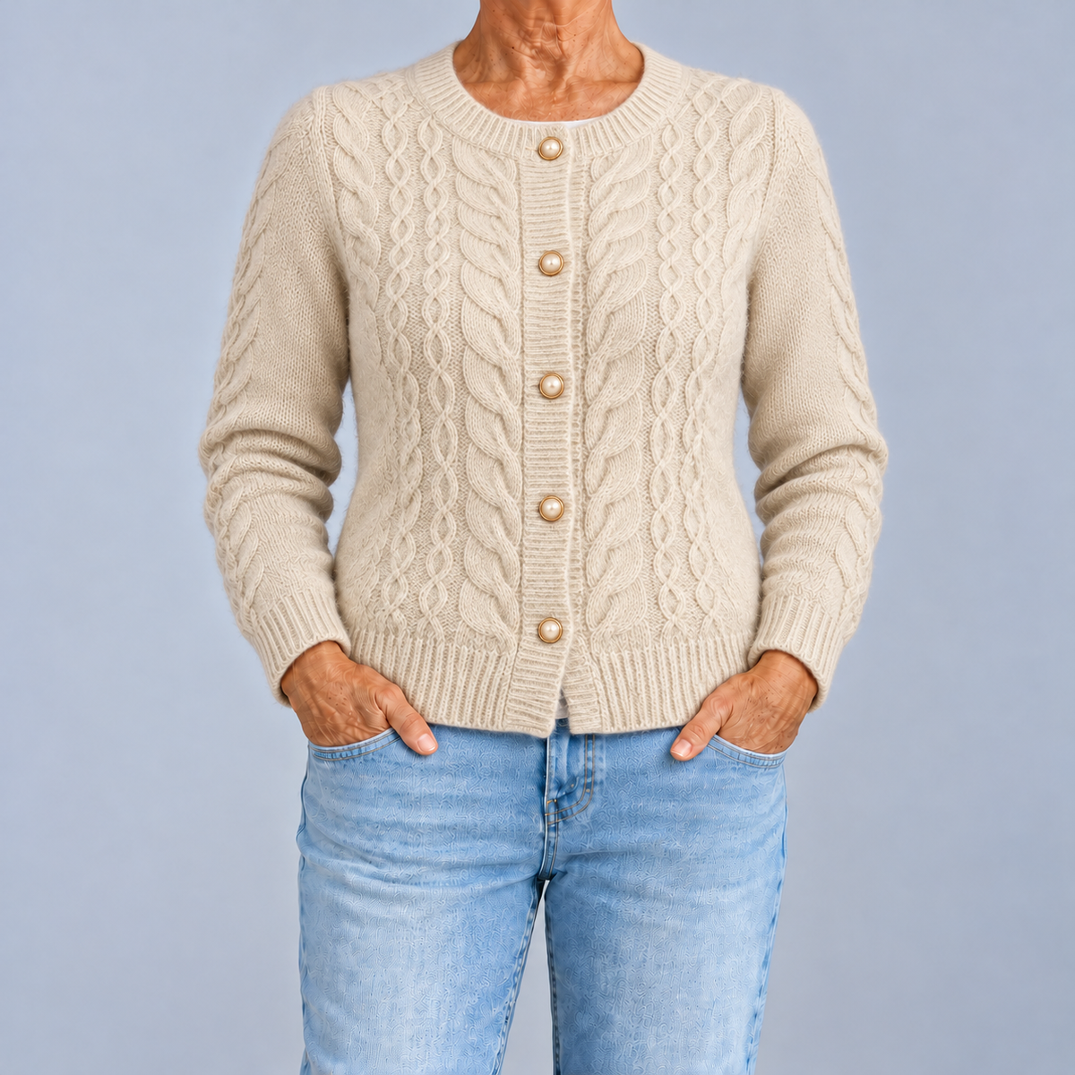 Fiorenza | Cable Knit Cardigan with Pearl Buttons