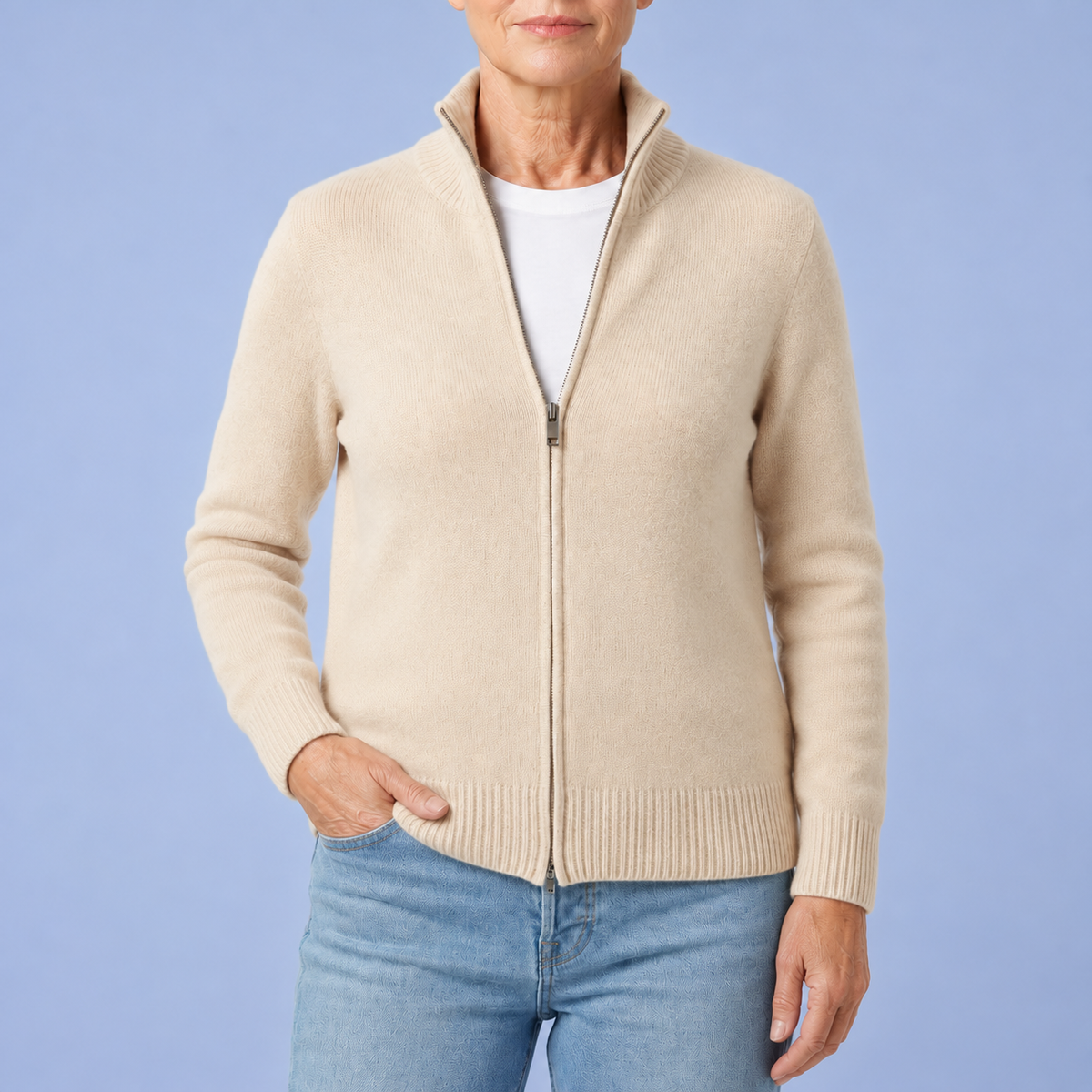 Noemi | Cardigan with Zip and High Collar
