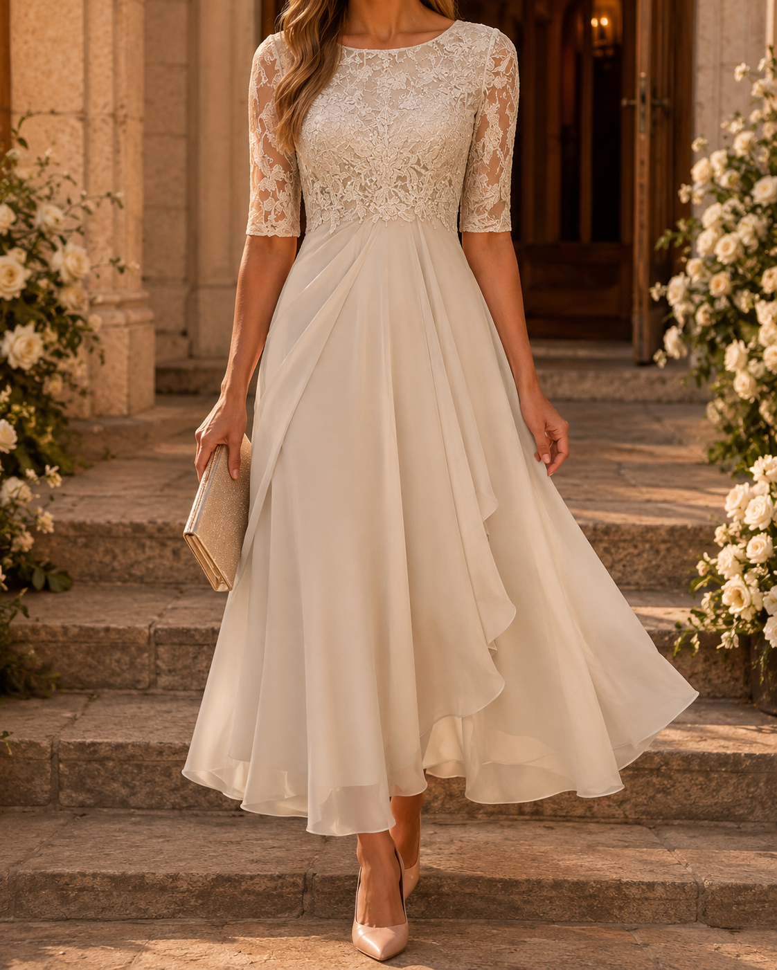 Romina | Slimming Lace Midi Dress