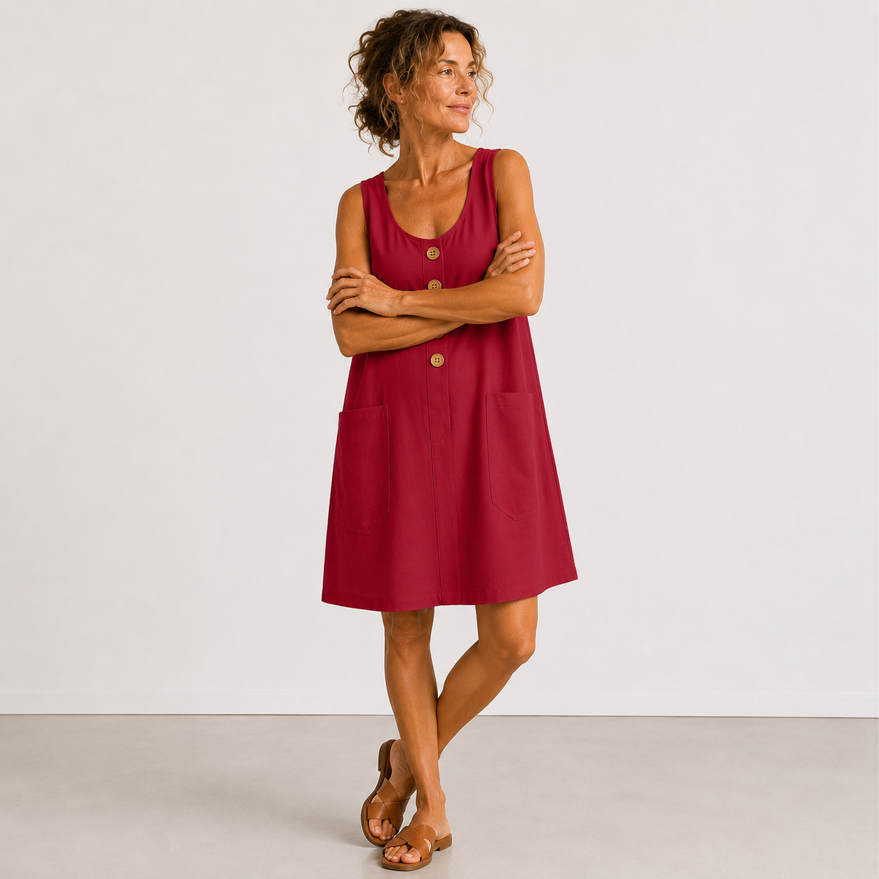 MABEL | Sleeveless Button-Front Mini Dress with Side Pockets