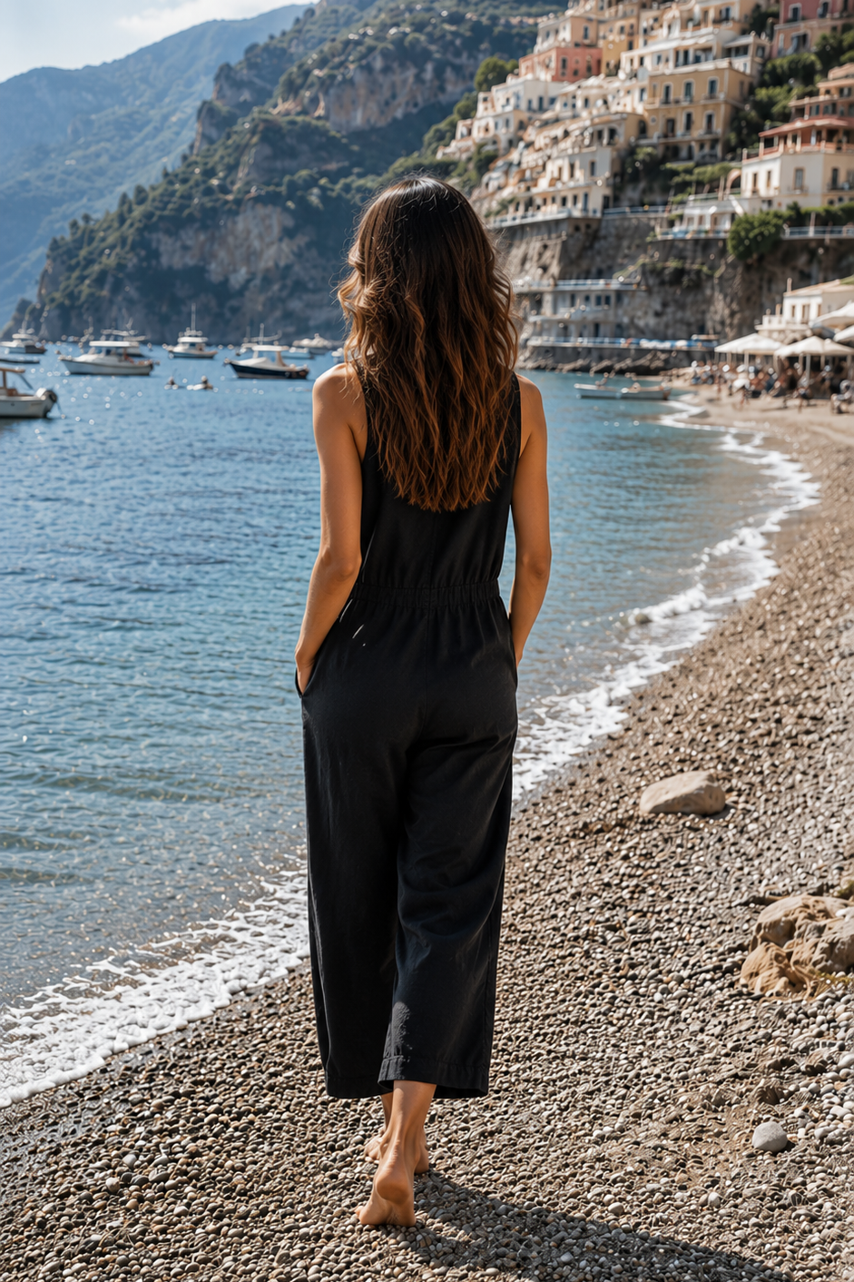 Sleeveless Fluid Jumpsuit with Pockets