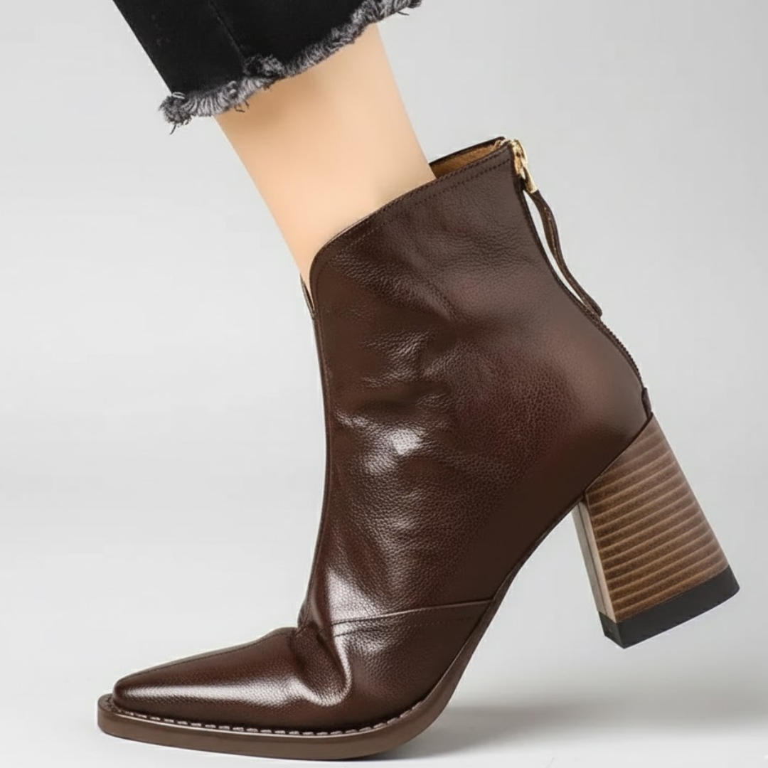 Agnese | Leather Ankle Boots with Medium Heel