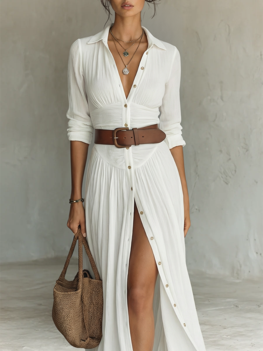 Giulia | Elegant Long White Linen Dress