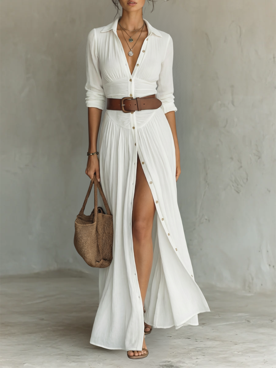 Giulia | Elegant Long White Linen Dress