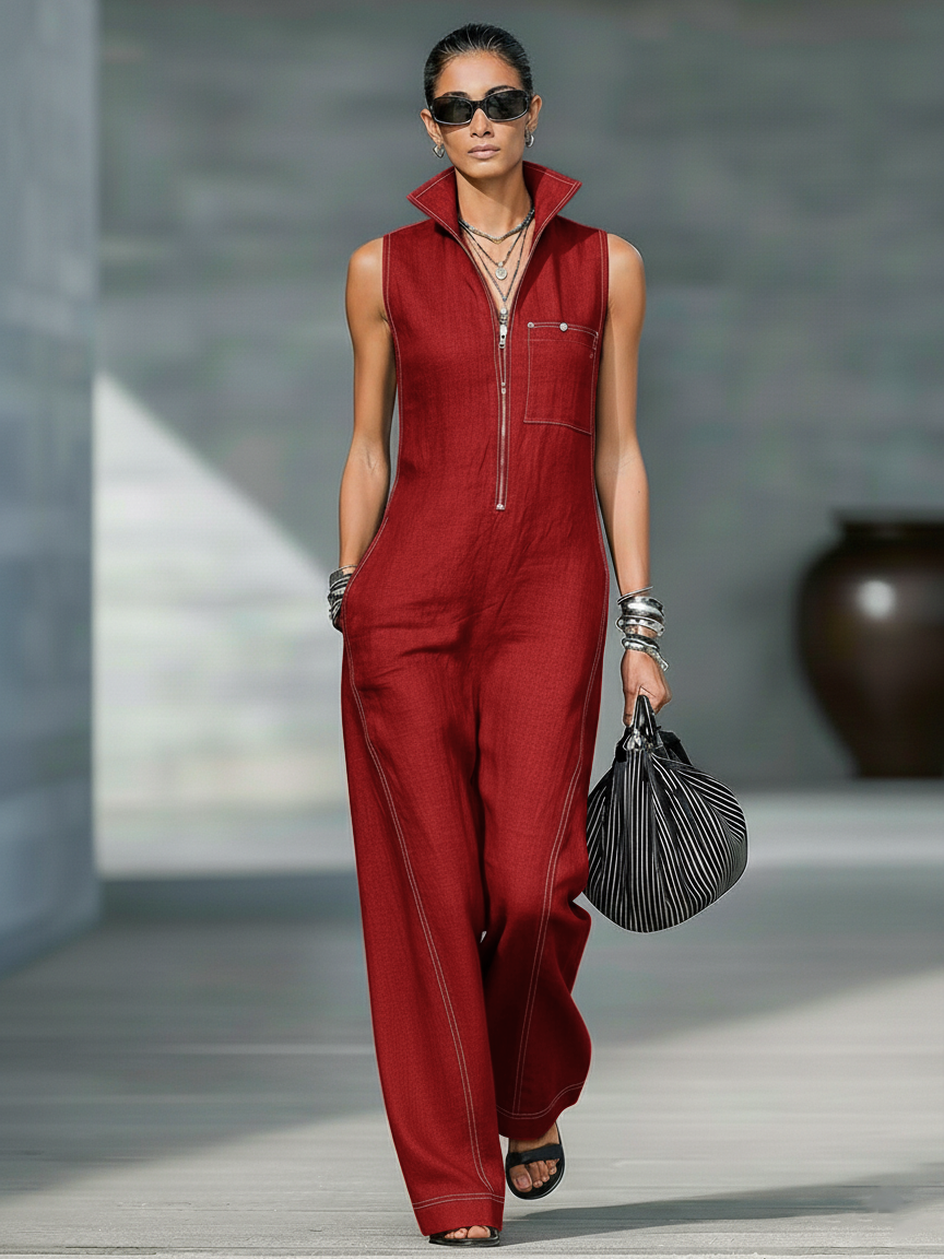 Sleeveless Overalls with White Trim