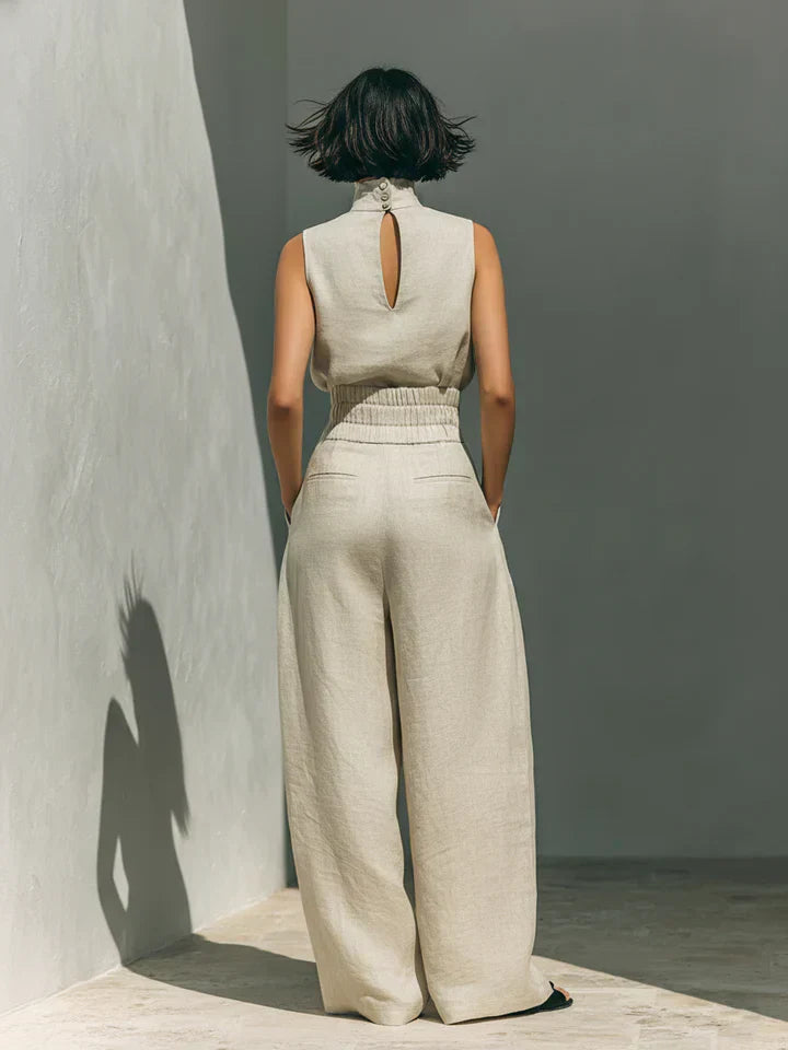 Flor™ | Minimalist two-piece set of tank top and wide-leg pants in cotton and linen for women