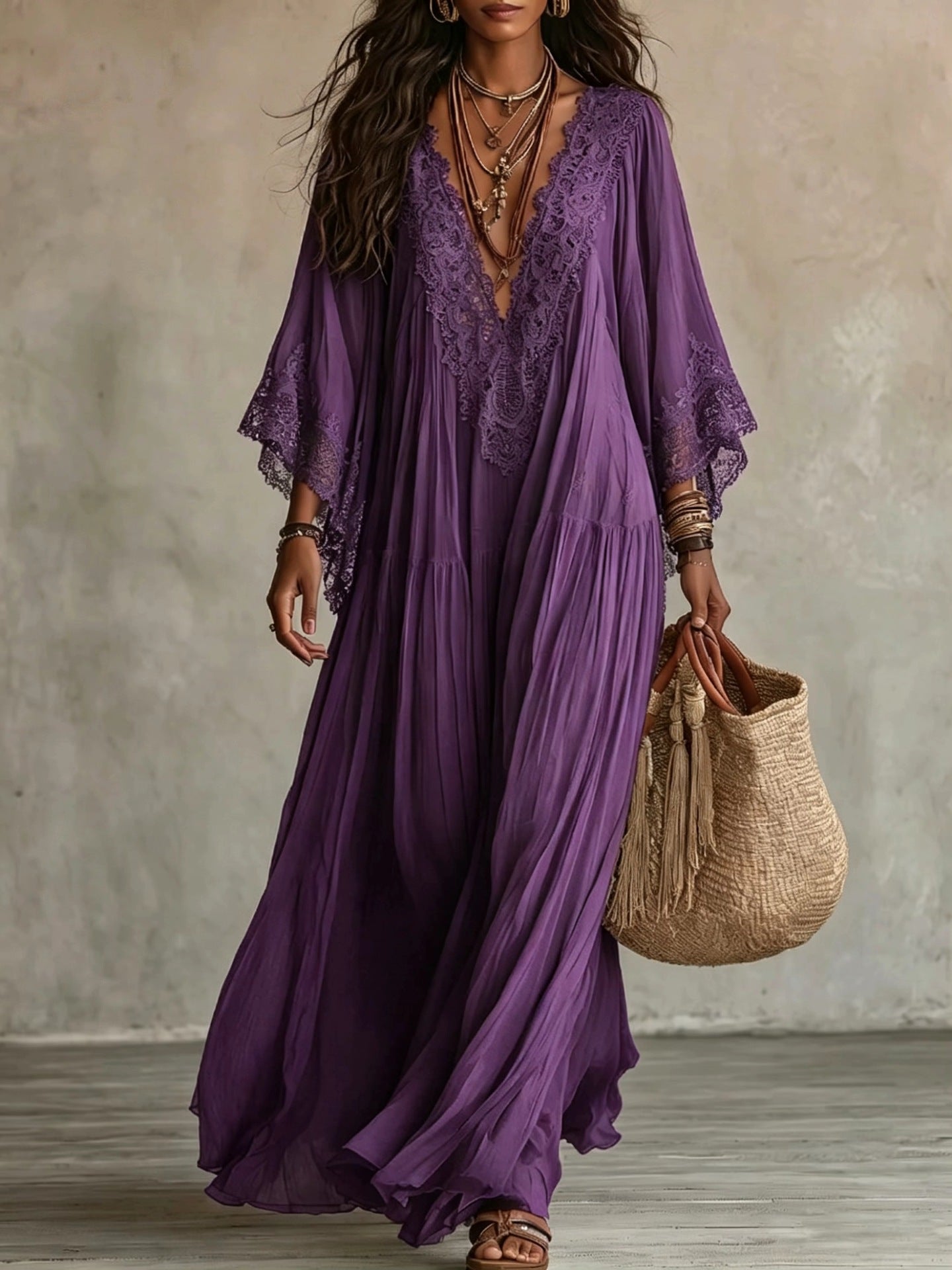 WILLOW | Boho Kimono-Sleeve Maxi Dress with Effortless Vacation Charm