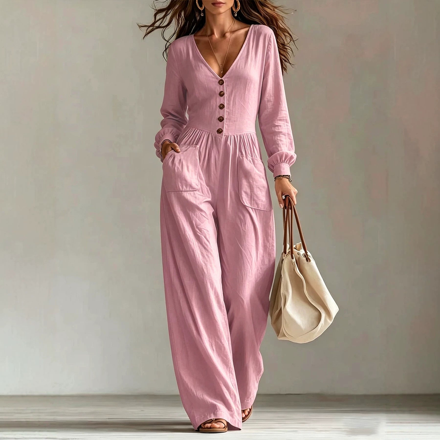 MADISON | Button-Front Wide Leg Jumpsuit with Effortless Style, Easy On-Off and All-Day Comfort