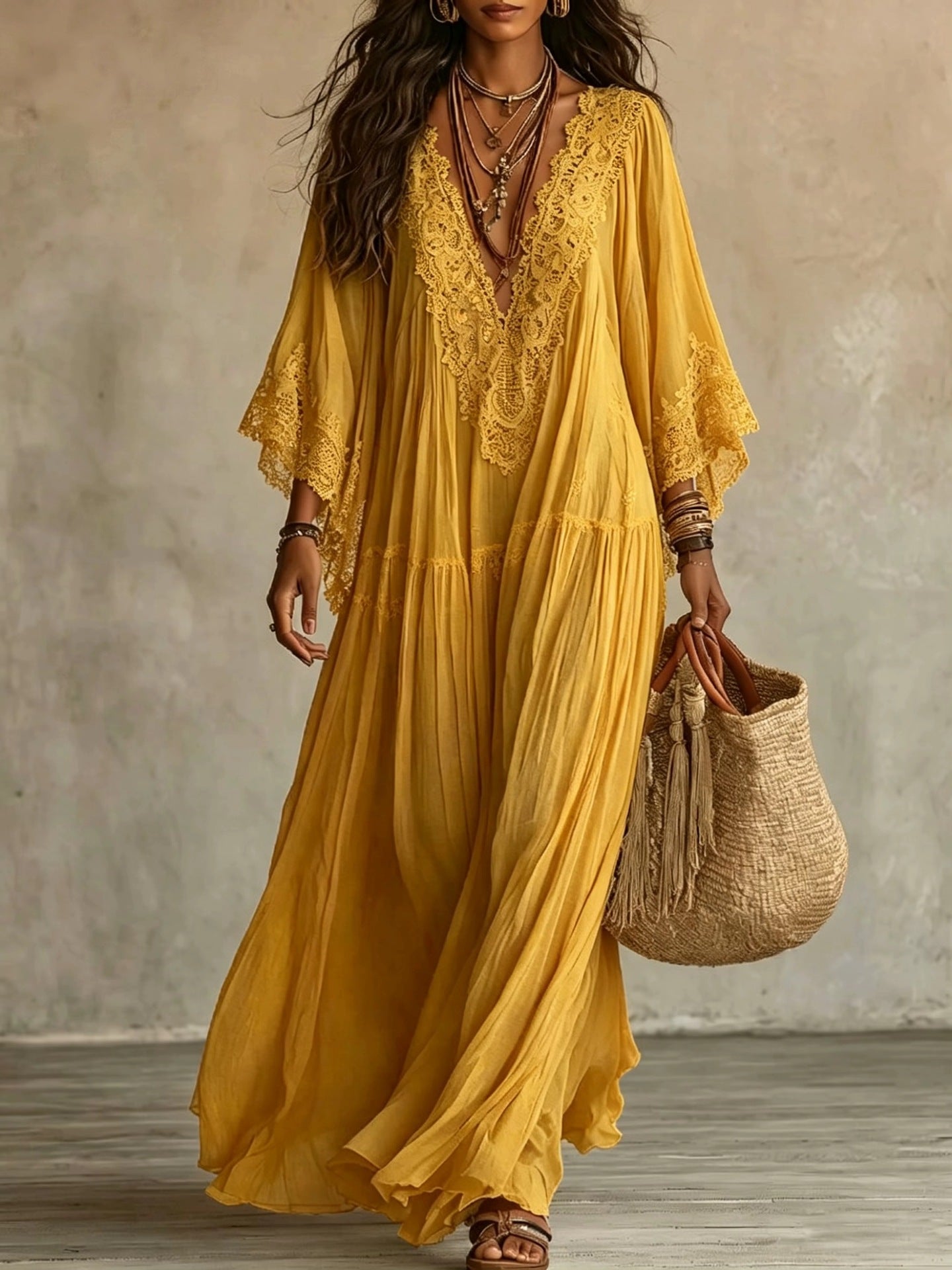 WILLOW | Boho Kimono-Sleeve Maxi Dress with Effortless Vacation Charm
