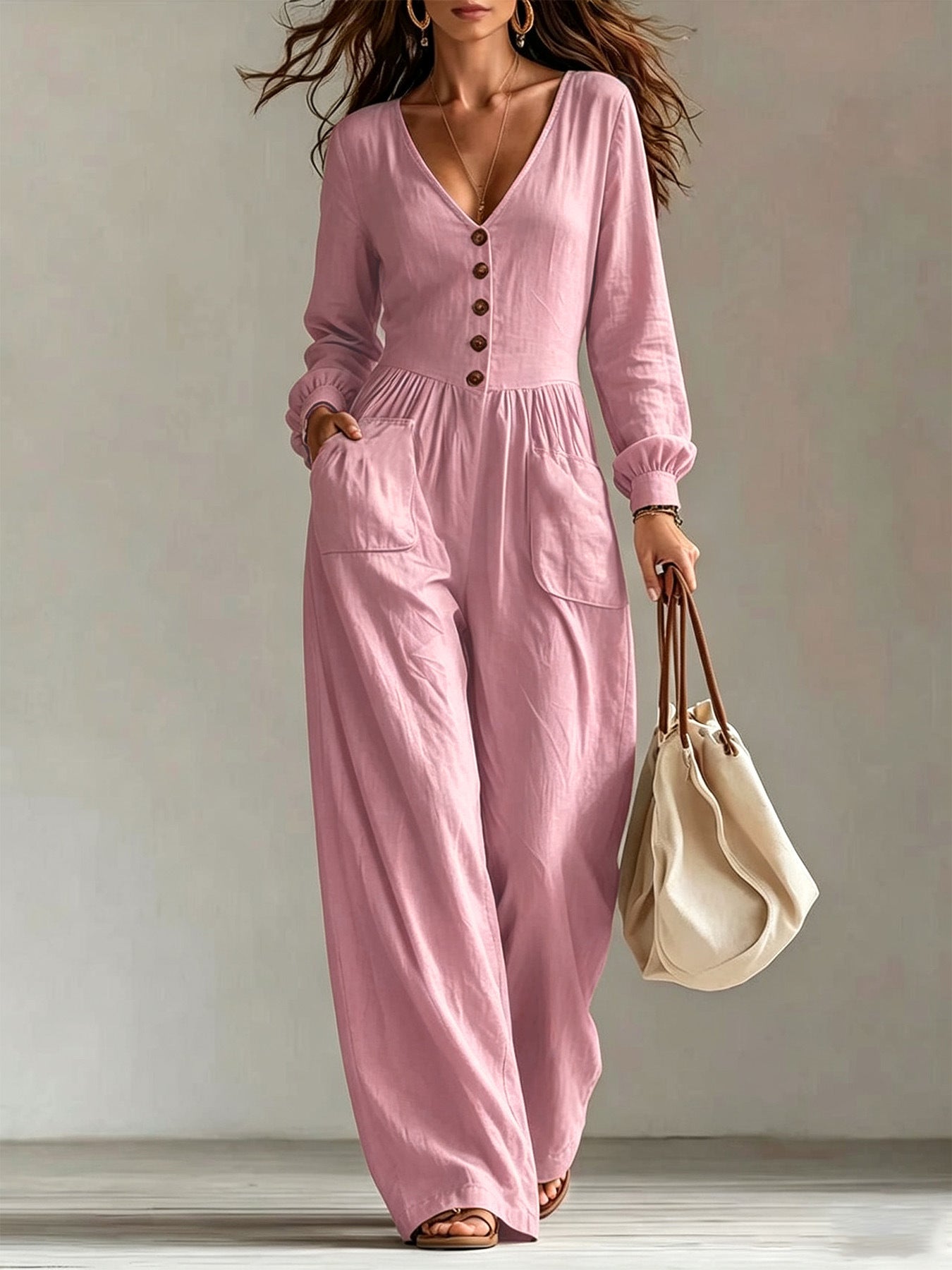 MADISON | Button-Front Wide Leg Jumpsuit with Effortless Style, Easy On-Off and All-Day Comfort