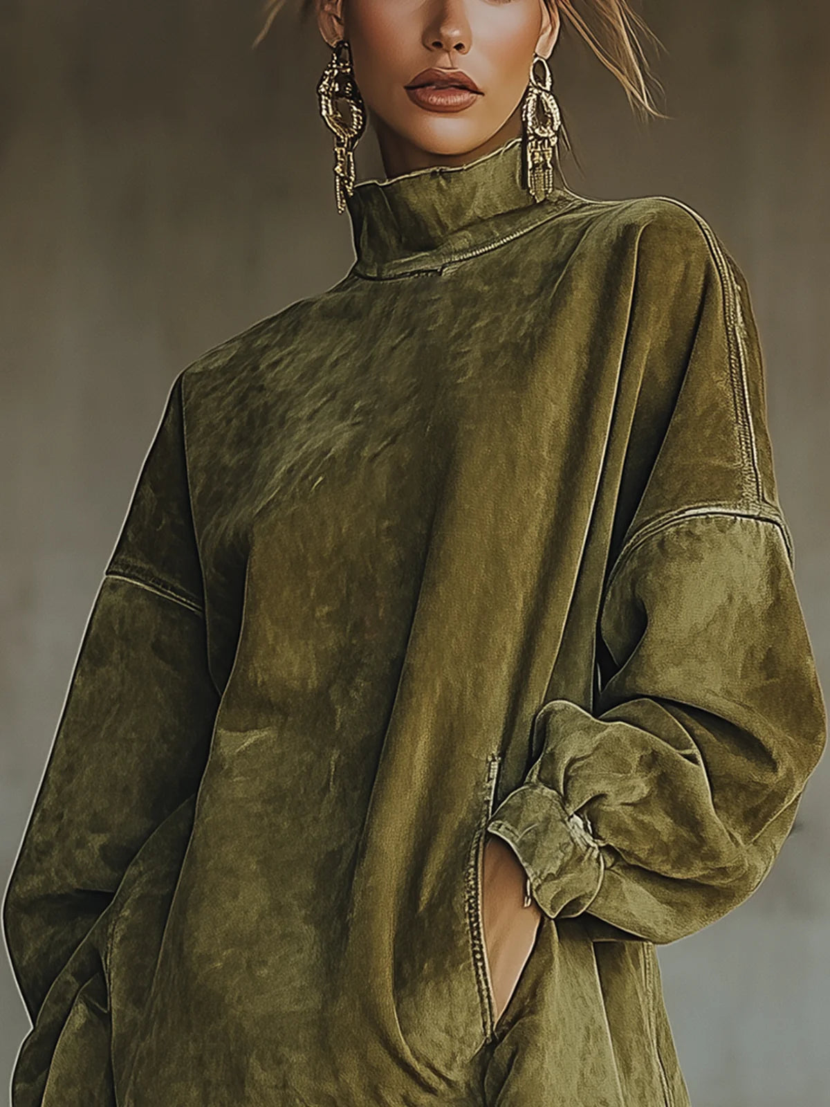 Gabrielle | dress with high collar and fringes
