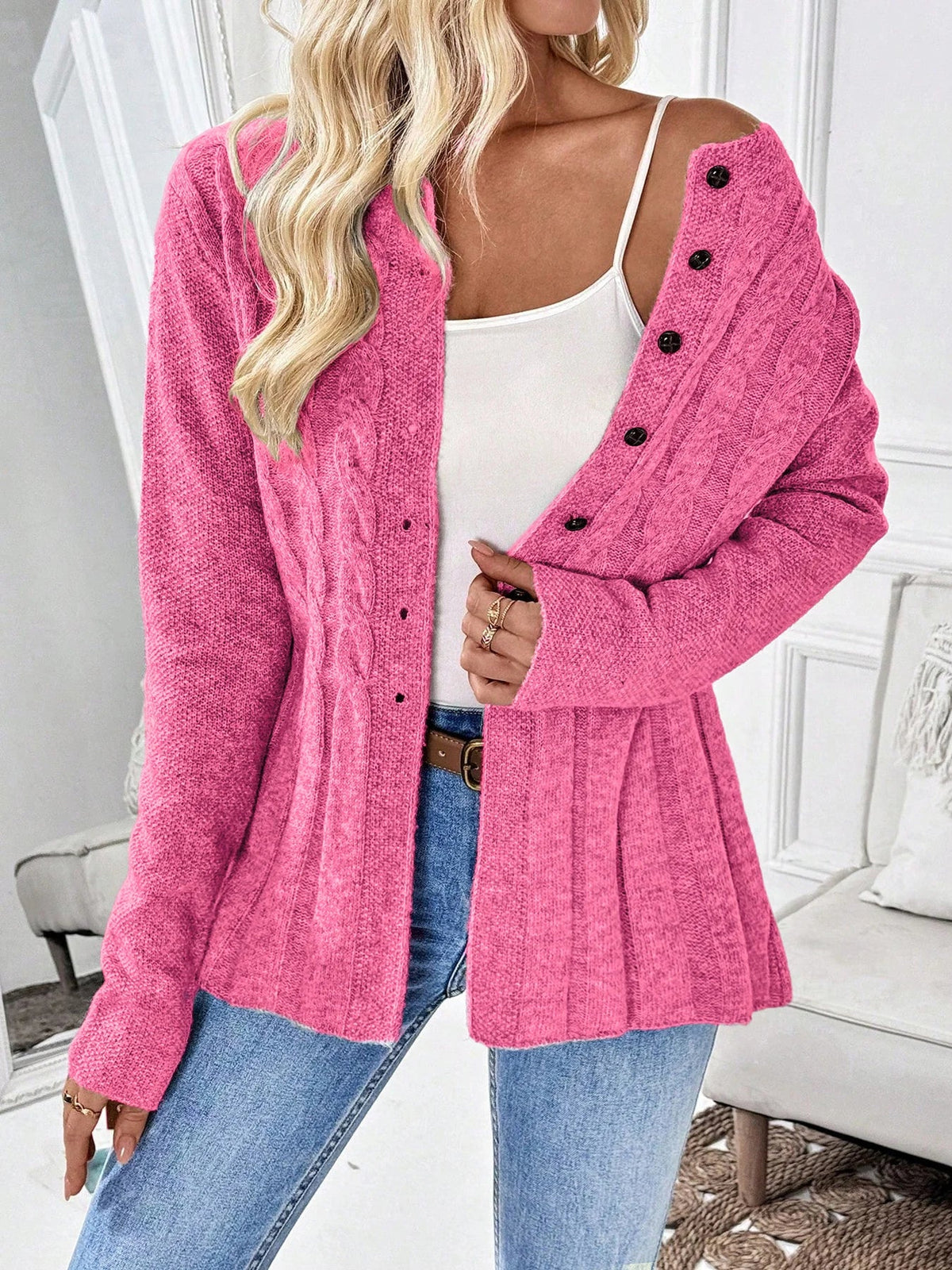 CLEA | Cable Knit Cardigan with Cinched Waist