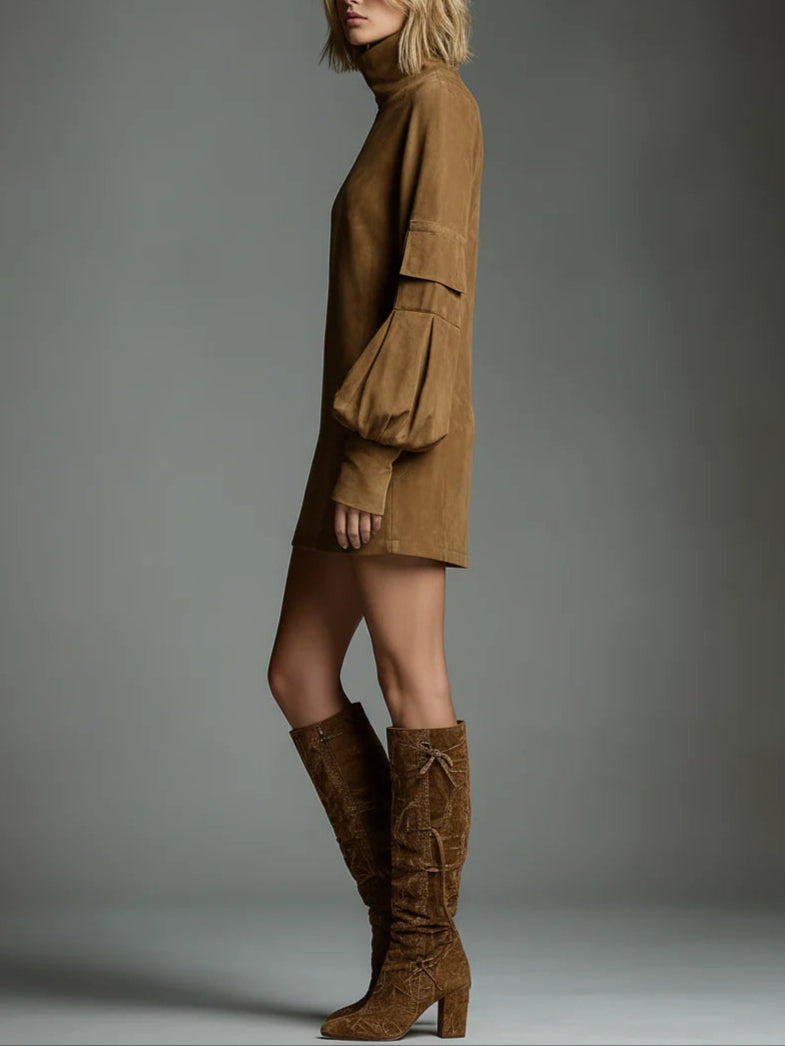 Bibiane | Mini Dress Oversized in Suede with High Neck