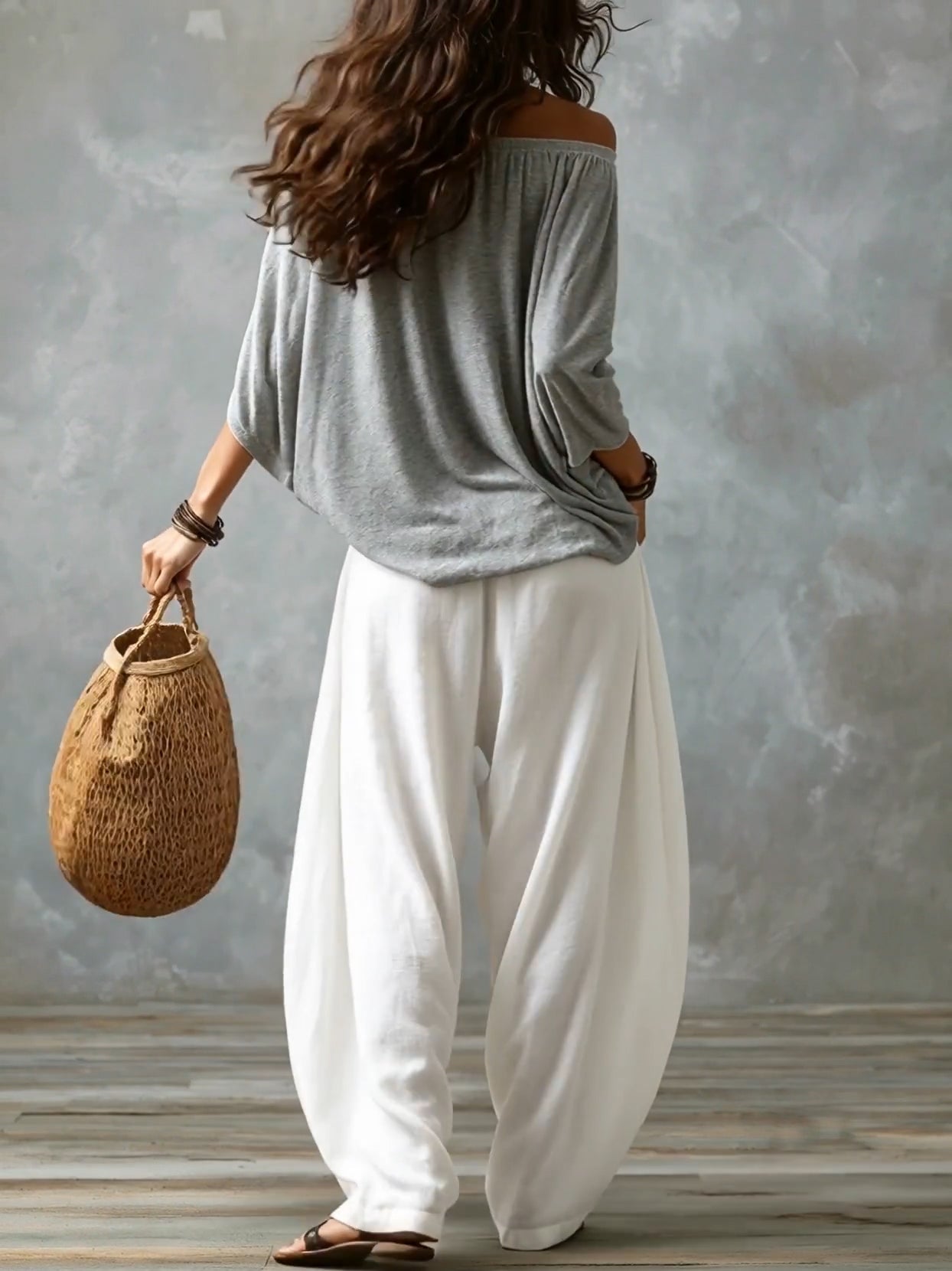 Top White Off-the-shoulder and Wide Lantern Pants