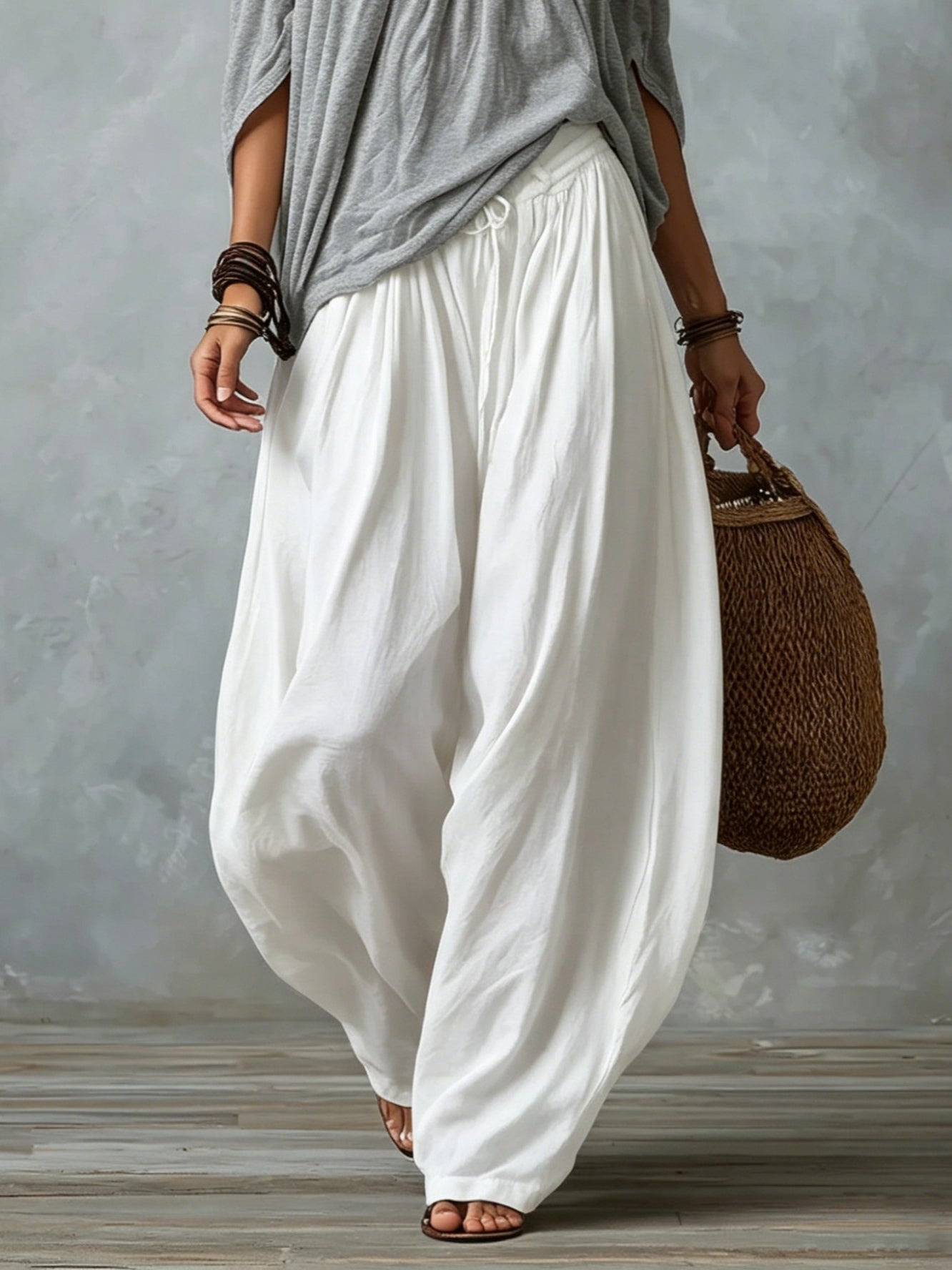 Top White Off-the-shoulder and Wide Lantern Pants
