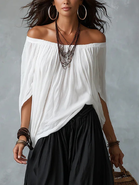 Top White Off-the-shoulder and Wide Lantern Pants