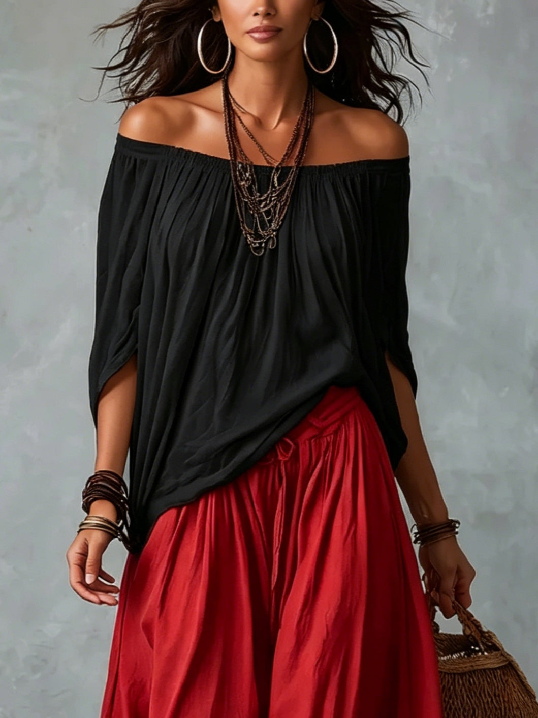 Top White Off-the-shoulder and Wide Lantern Pants