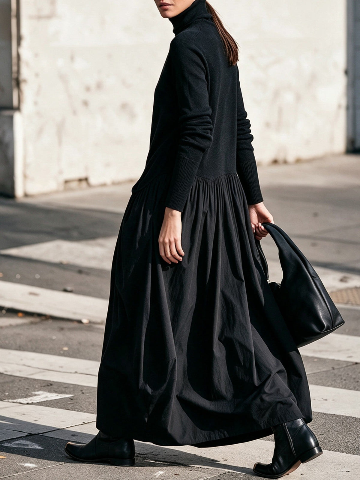 EVELYN | High-Neck Oversized Maxi Dress with Gathered Skirt