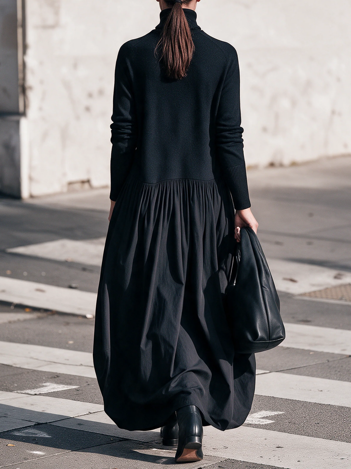 EVELYN | High-Neck Oversized Maxi Dress with Gathered Skirt