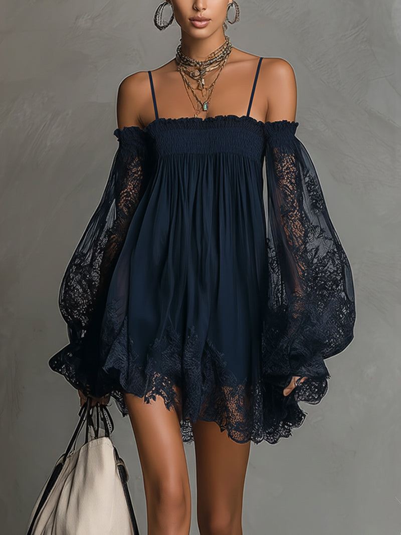 Elara | Off-Shoulder Lace-Trim Mini Dress