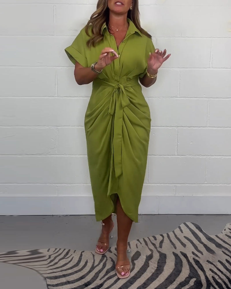 CARLA | Shirt Dress with Bow and Ruffled Hem for Everyday Elegance