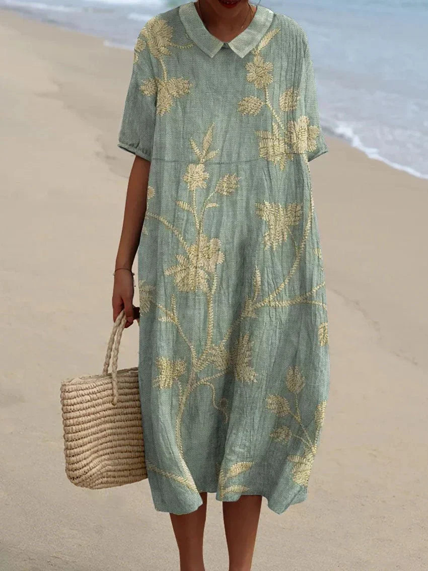 Casual Flowing Dress with Vintage Floral Print