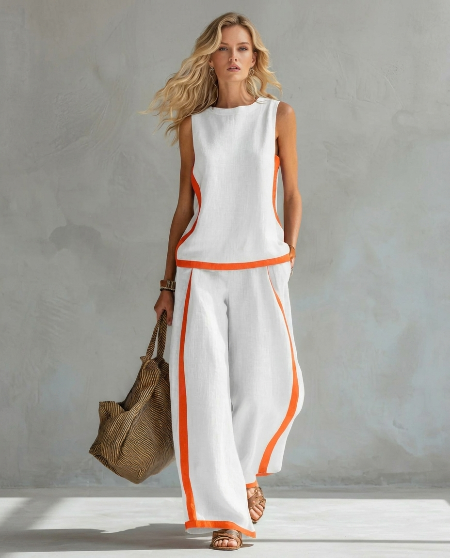 Ursula – Chic-casual vest and pants set with two-tone finishes