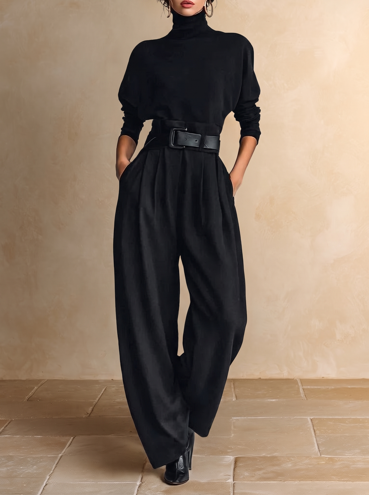 Jolanda | Complete Turtleneck and Pants with Belt, Black
