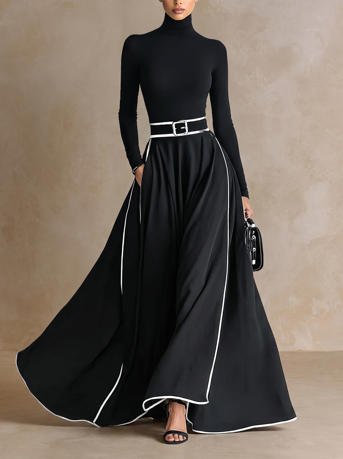 Susanna | Maxi Dress with Contrast Trimming and Belt