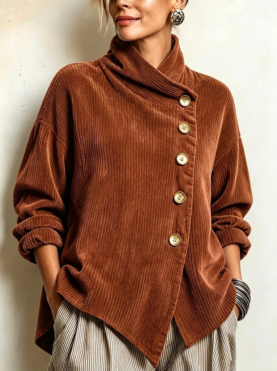 Talia | Wrap-Collar Top with Diagonal Button Detail