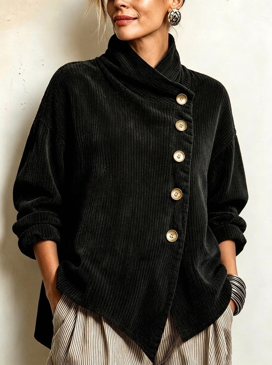 Sabrina | Wrap-Collar Top with Diagonal Button Detail