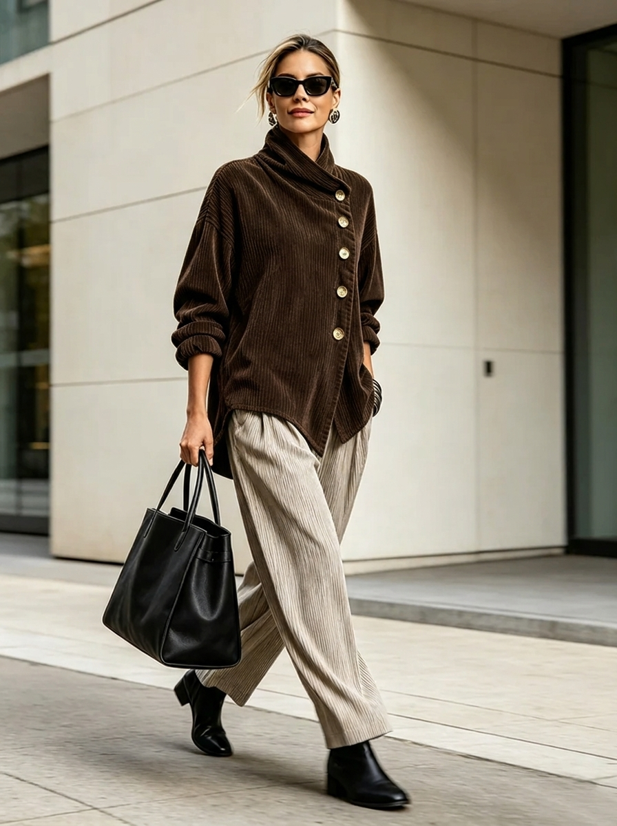 Delphine | Wrap-Collar Top with Diagonal Button Detail