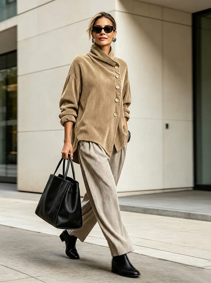 Rosalind | Wrap-Collar Top with Diagonal Button Detail