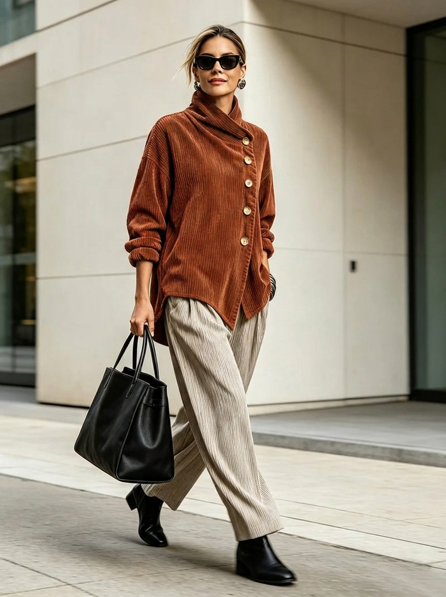 Talia | Wrap-Collar Top with Diagonal Button Detail