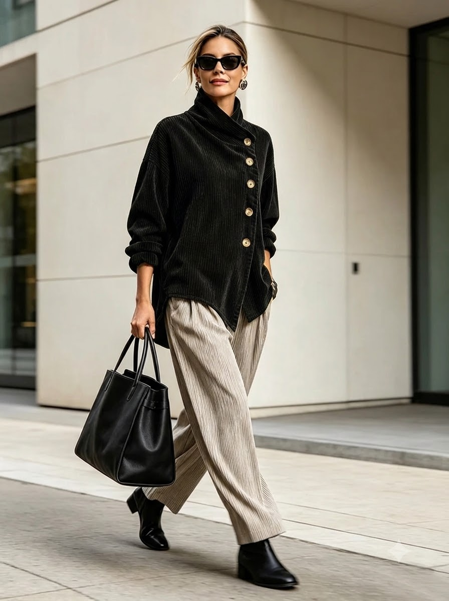 Sabrina | Wrap-Collar Top with Diagonal Button Detail