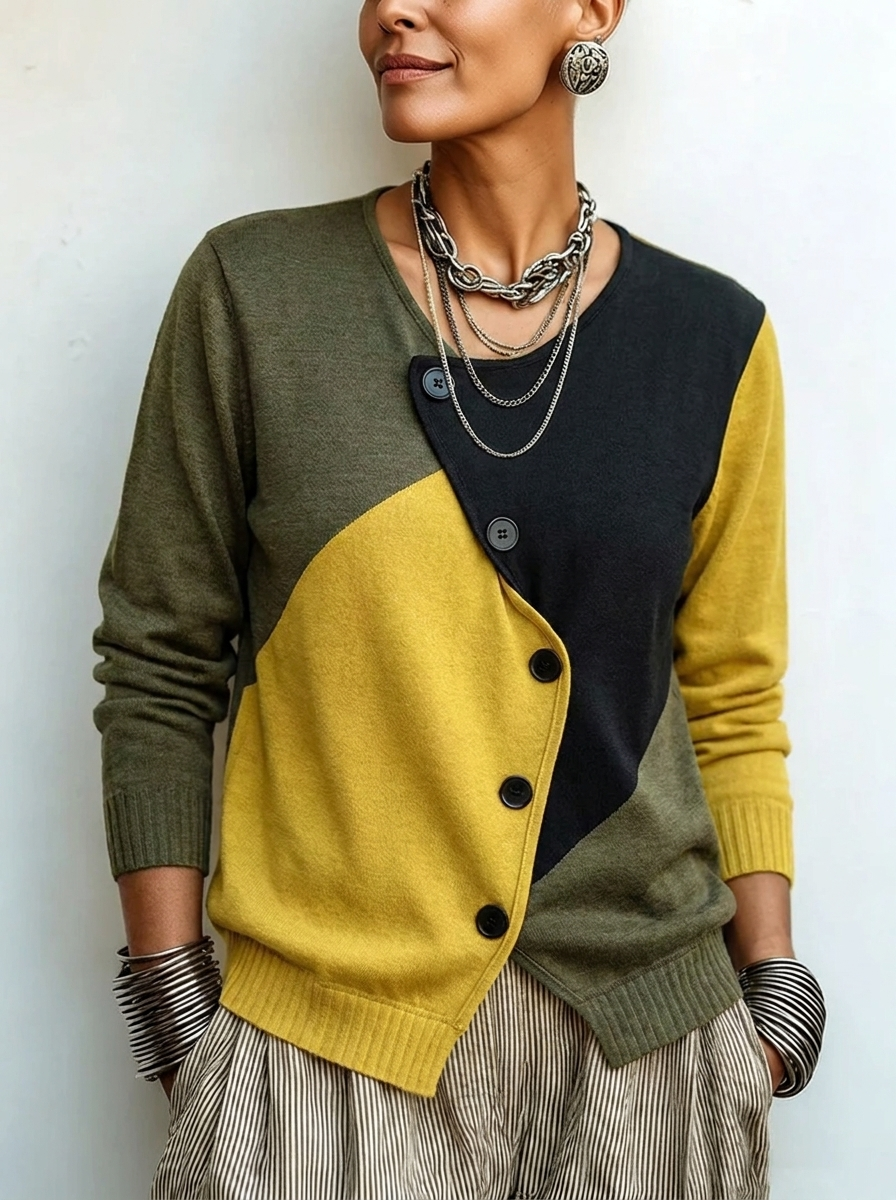 PIPER | Asymmetric Button-Front Knit Sweater for Fall Layering