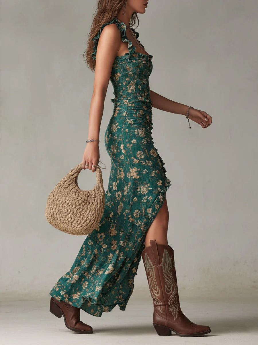 Cynthia | Bohemian Floral Ruched Maxi Dress