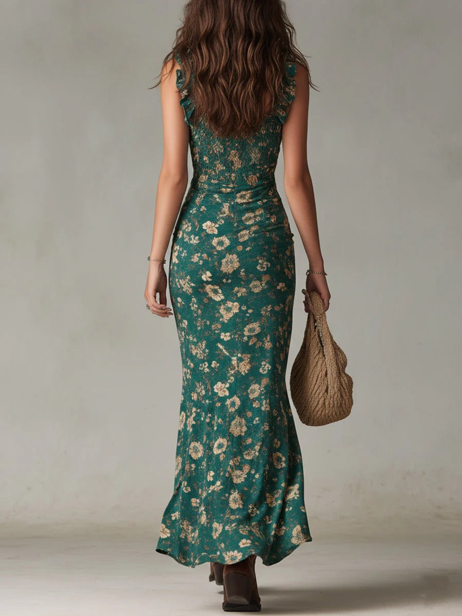 Cynthia | Bohemian Floral Ruched Maxi Dress