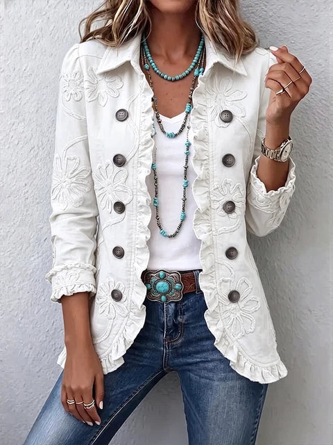 SIENNA | Ruffled Button-Front Jacket with Floral Detail