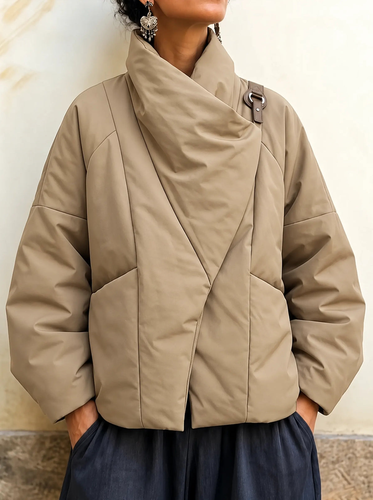 ELOWEN | Padded Jacket with Draped Asymmetric Collar