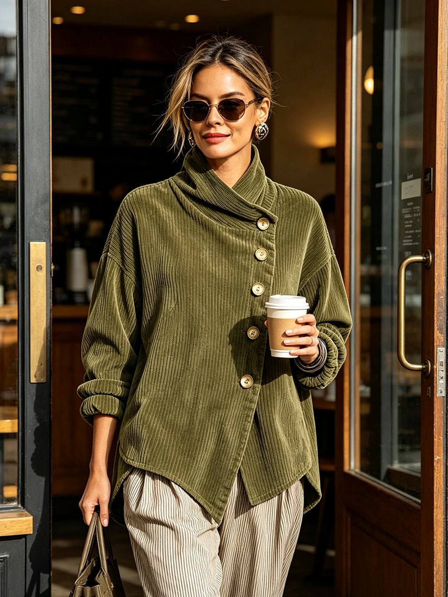 Hazel | Wrap-Collar Top with Diagonal Button Detail