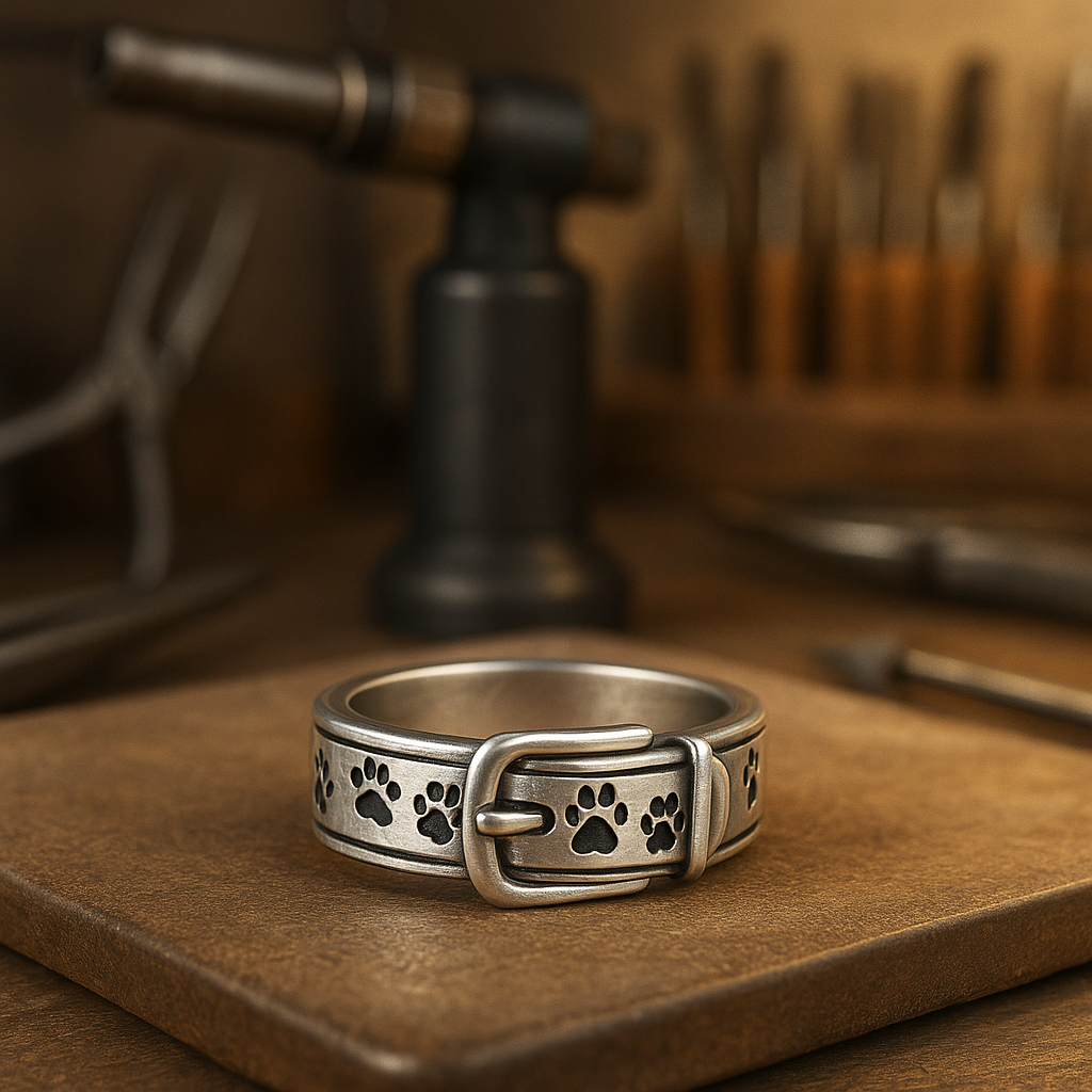 Ring with a cute and elegant collar in the shape of a dog