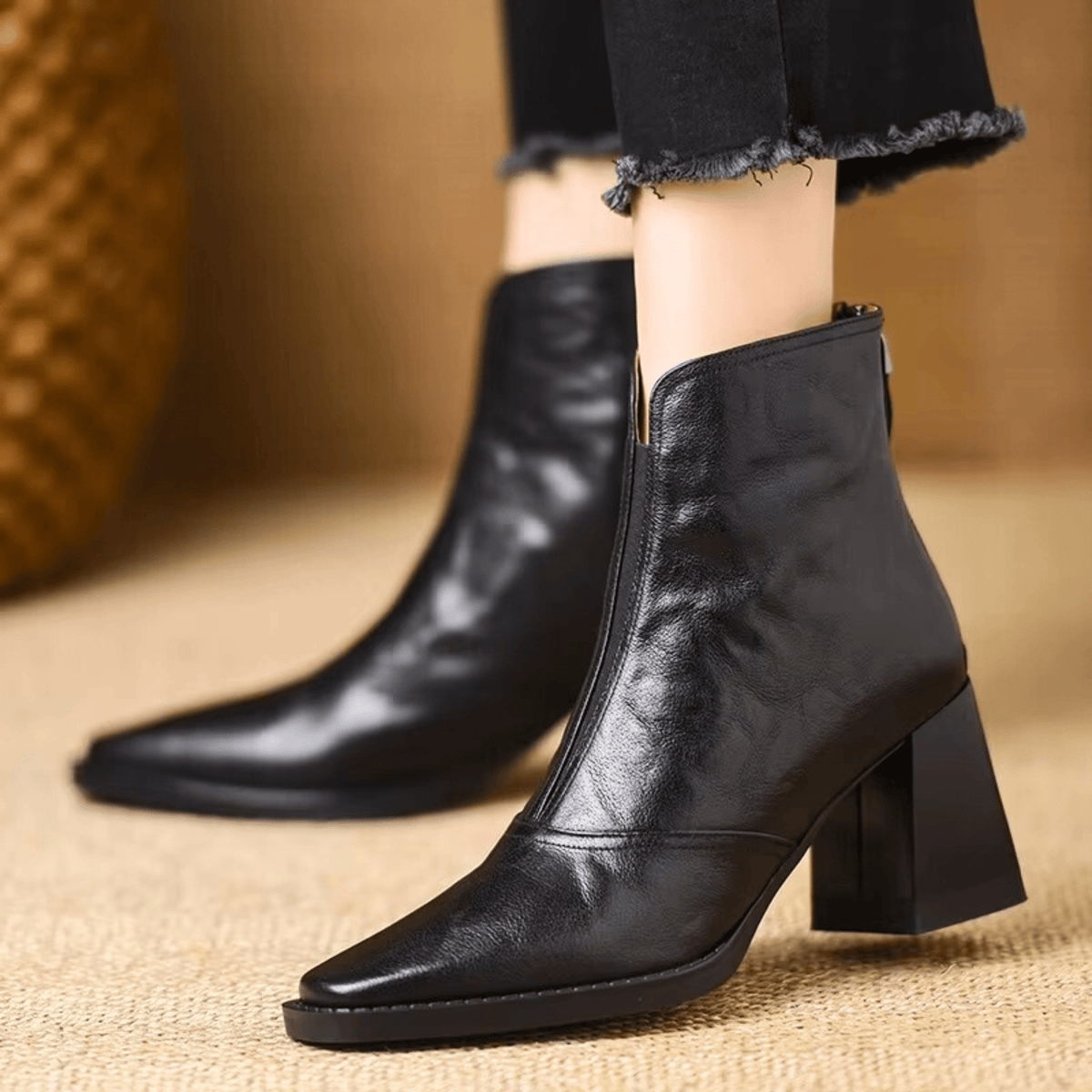 Agnese | Leather Ankle Boots with Medium Heel