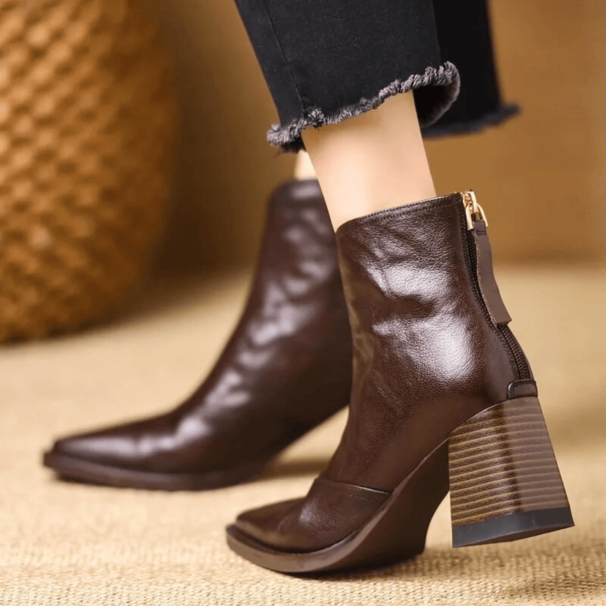 Agnese | Leather Ankle Boots with Medium Heel