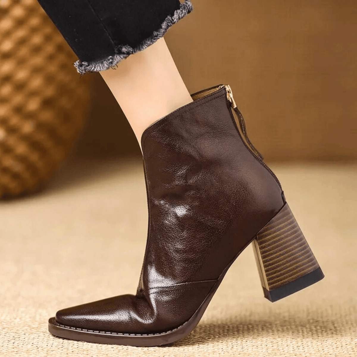 Agnese | Leather Ankle Boots with Medium Heel